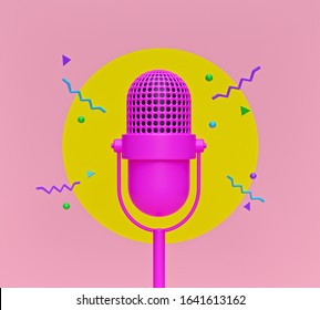 cute pink Retro microphone with abstract shapes. creative minimal design. 3d rendering - Powered by Shutterstock