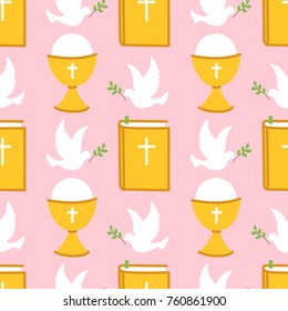 Cute Pink Seamless Pattern For First Communion For Girls