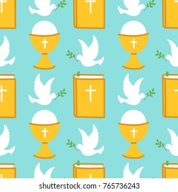 Cute Pink Seamless Pattern For First Communion For Boys