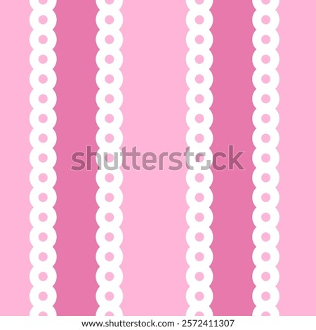Cute pink stripes seamless pattern. Abstract endless illustration of gradient pink wavy vertical stripes and white circles. Infantile style stripped hand drawn print