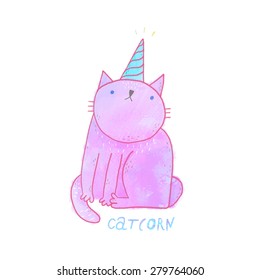 Cute pink Unicorn Cat. Funny cat character in cartoon style
