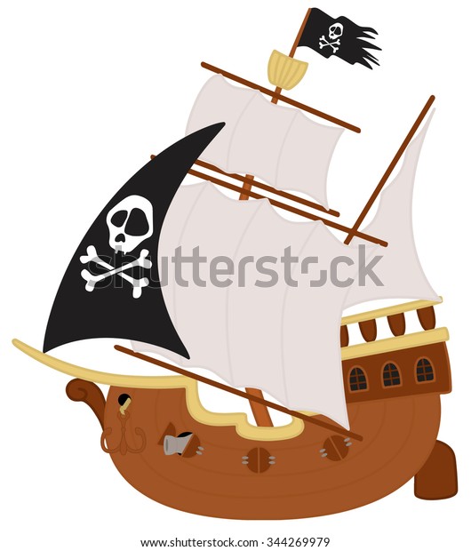 Cute Pirate Ship Jolly Roger Flag Stock Illustration 344269979 ...