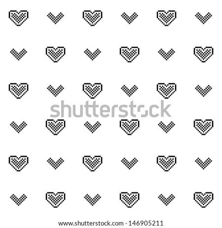cute pixel hearts black white seamless stock illustration 146905211