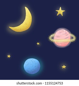 Cute planet. Background of solar system