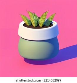 Cute Plant Pot 3D Rendering Isometric Low Popy