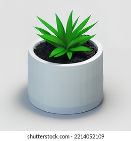 Cute Plant Pot 3D Rendering Isometric Low Popy