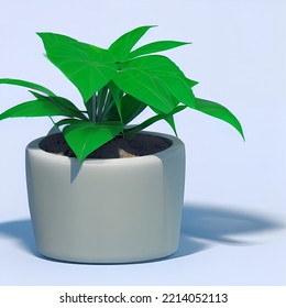 Cute Plant Pot 3D Rendering Isometric Low Popy