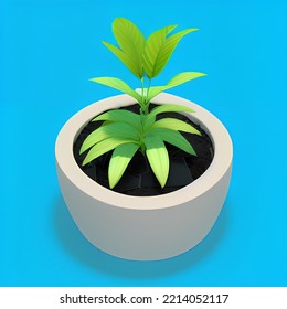 Cute Plant Pot 3D Rendering Isometric Low Popy