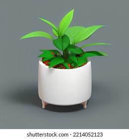 Cute Plant Pot 3D Rendering Isometric Low Popy