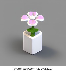 Cute Plant Pot 3D Rendering Isometric Low Popy