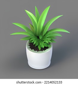 Cute Plant Pot 3D Rendering Isometric Low Popy