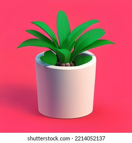 Cute Plant Pot 3D Rendering Isometric Low Popy