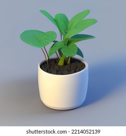 Cute Plant Pot 3D Rendering Isometric Low Popy