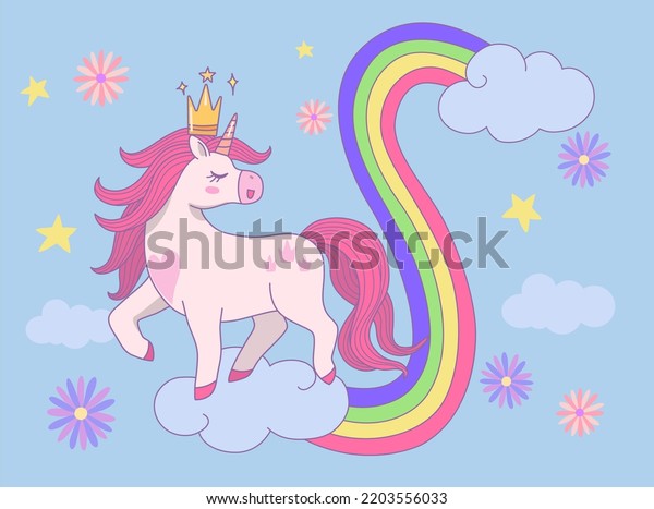 Cute Princess Unicorn Wearing Crown Walking Stock Illustration ...