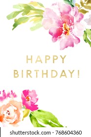 Cute Printable Happy Birthday Card Flowers Stock Illustration 768604360 ...