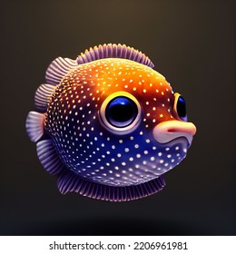 Cute Puffer Fish, Blow Fish 3d Art