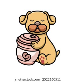 cute pug dog drink coffe cartoon illustration. Flat Cartoon Style. Animal  Icon Concept Isolated Premium Vector - Powered by Shutterstock