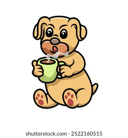 cute pug dog drink coffe cartoon illustration. Flat Cartoon Style. Animal  Icon Concept Isolated Premium Vector - Powered by Shutterstock