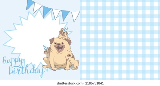 Cute Pug illustrations. Set of birthday greeting cards, posters, prints. - Powered by Shutterstock