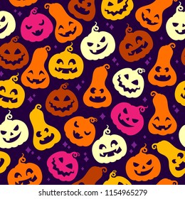 Cute pumpkins seamless colorful pattern. Halloween background illustration.