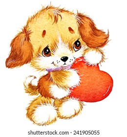 Cute Puppy Dog Love Red Heart Stock Illustration 241905055 | Shutterstock