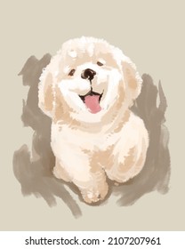 Cute Puppy Painting. Hand Drawn Pet Portrait Illustration