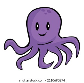 Cute Purple Octopus Cartoon Illustration Stock Illustration 2110690274 ...