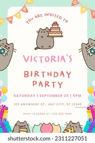 Cute Pusheen The Cat Birthday Invitation for Kids