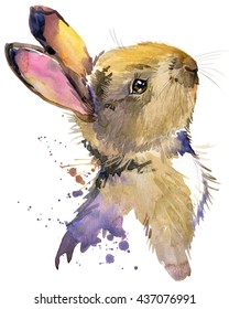Cute rabbit. Hare. watercolor illustration. Forest animal.