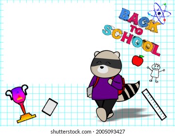 Cute Raccoon Back To School Picture Frame Background Illustration