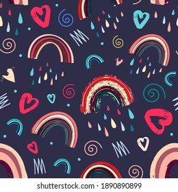 Cute rainbow and heart romantic seamless pattern. Bright pattern for Valentines Day. illustration in a fashionable Scandinavian style - Powered by Shutterstock