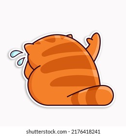 Cute red cat waves goodbye and cries. Demonstrates emotions, farewell, parting, tears, goodbye. Cat character hand drawn, sticker, emoticon - Powered by Shutterstock