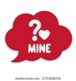cute red cloud shape containing white heart and questioning text for love