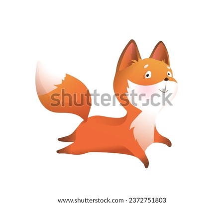 Cute red fox for kids laying down. Isolated baby fox character design. Watercolor style illustrated animals.