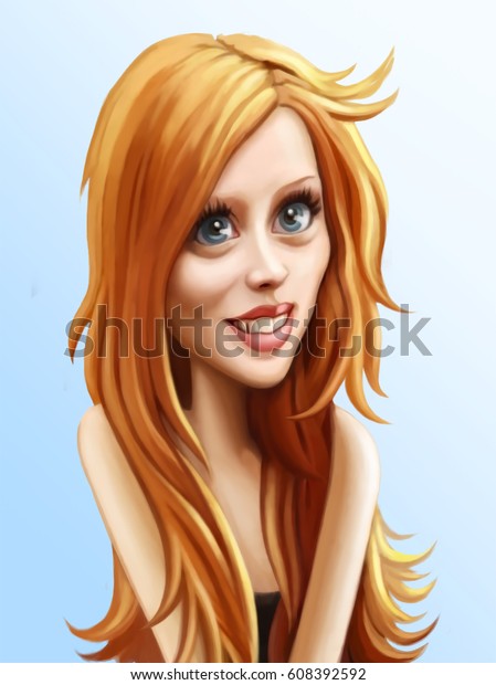 Cute Redhead Girl Pretty Cartoon Character Stock Illustration