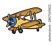 Cute retro propeller airplane flat line art graphic asset for kids book and education
