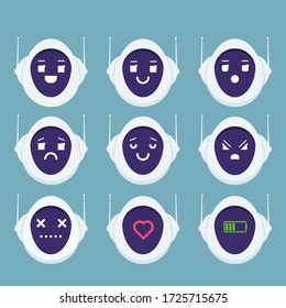 Cute Robot Head Avatar Emotion, Emoji Android Concept.  Illustration Flat Design Style.