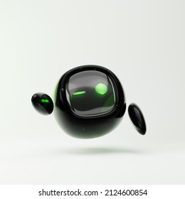 Cute robot with pointing hand and winking eye isolated over white background. Technology concept. 3d rendering.