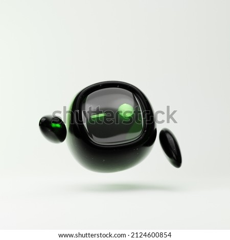 Cute robot with pointing hand and winking eye isolated over white background. Technology concept. 3d rendering.
