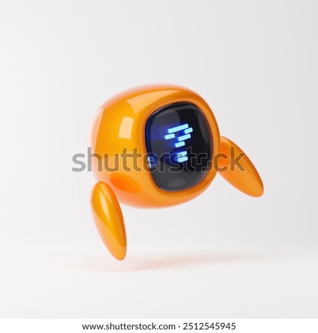Cute robot with question screen isolated over white background. Technology concept. 3d rendering.