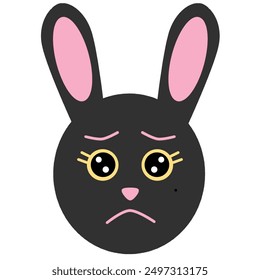 cute sad pout dark gray rabbit with yellow sparkly shiny eyes and two eyelashes vector for children book character - Powered by Shutterstock