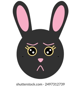 cute sad pout worried dark gray rabbit with yellow sparkly shiny eyes and two eyelashes vector for children book character - Powered by Shutterstock