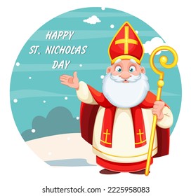 Cute Saint Nicholas or Sinterklaas. Happy St. Nicholas Day greeting card. Cute cartoon character. Stock raster illustration on light background - Powered by Shutterstock