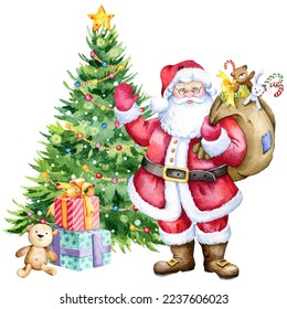 Cute Santa Claus illustration, christmas tree - Powered by Shutterstock