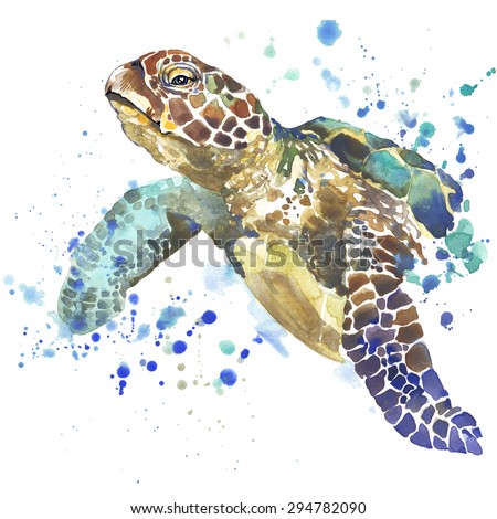 Cute sea turtle. watercolor illustration. marine animals. sea nature. ocean wildlife.