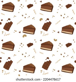 Cute Seamless Chocolate Cake Pattern Design Illustration For Fabric Printable