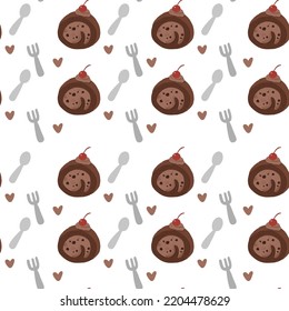 Cute Seamless Chocolate Cake Pattern Design Illustration For Fabric Printable