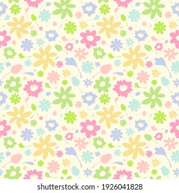 Cute Seamless Floral Pattern, Light Simple Spring Background, Rasterized Version