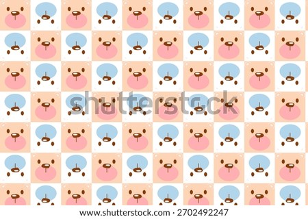 Cute seamless pattern with alternating pink and blue bear faces on a checkered background. Perfect for baby, kids, or playful design projects.