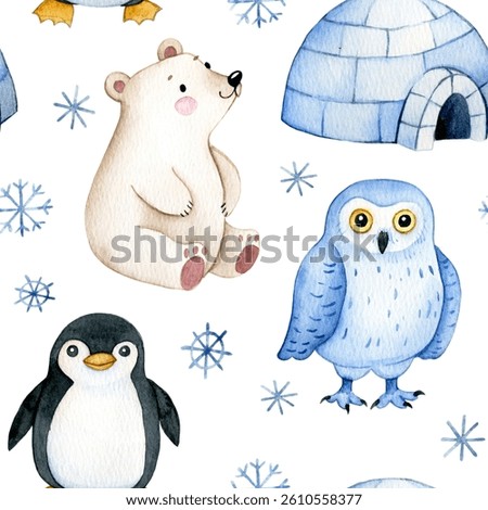 cute seamless pattern with arctic animals. watercolor print for kids